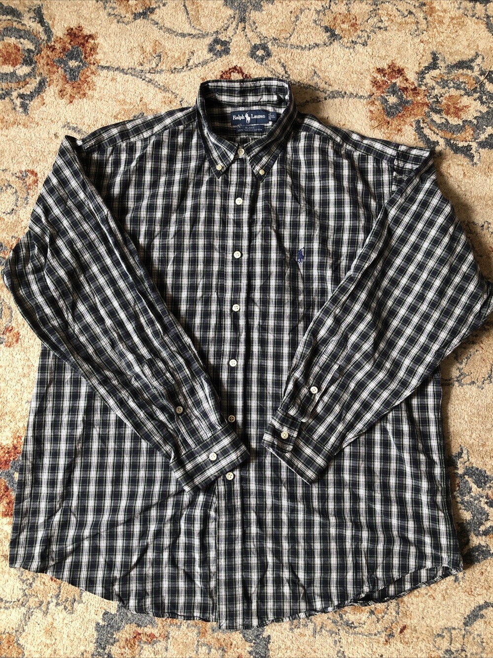 Vintage Ralph Lauren Button Blake Shirt Mens XL Two-Ply Green Plaid Check